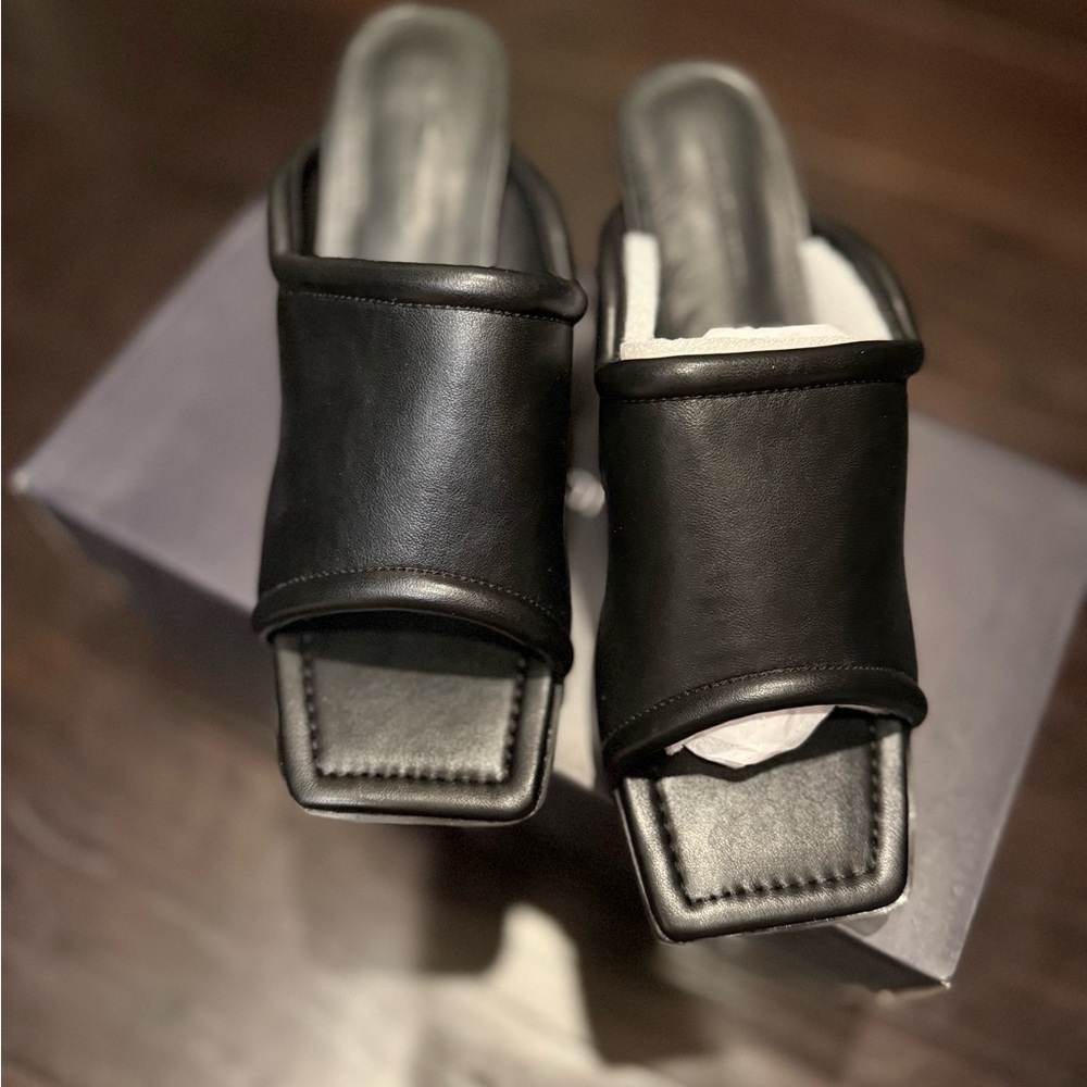 French Connection Black Leather Mules